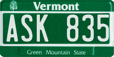 VT license plate ASK835