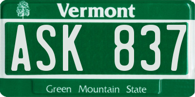 VT license plate ASK837