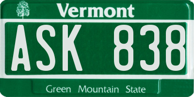 VT license plate ASK838