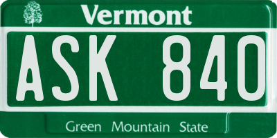 VT license plate ASK840