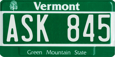 VT license plate ASK845