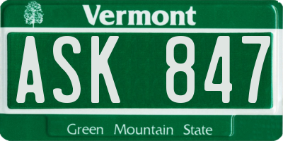 VT license plate ASK847