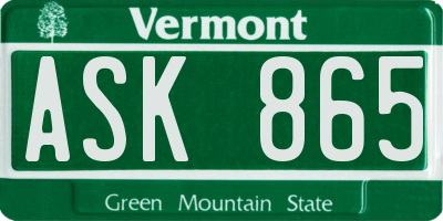 VT license plate ASK865