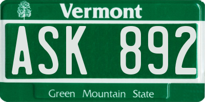 VT license plate ASK892