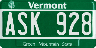 VT license plate ASK928