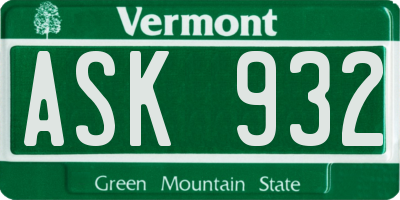 VT license plate ASK932