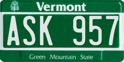 VT license plate ASK957