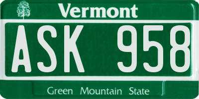 VT license plate ASK958