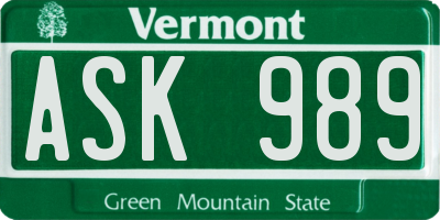 VT license plate ASK989