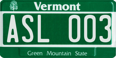 VT license plate ASL003