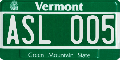 VT license plate ASL005