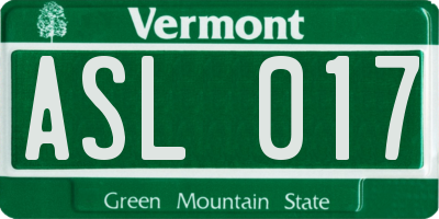 VT license plate ASL017