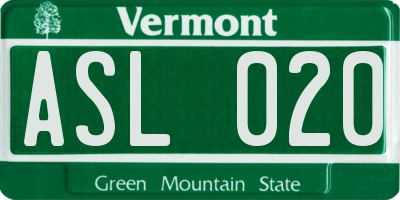 VT license plate ASL020