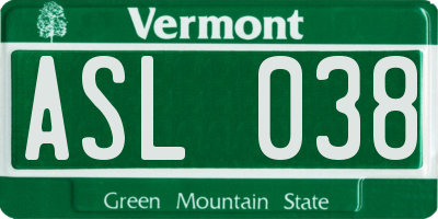VT license plate ASL038