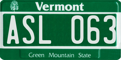 VT license plate ASL063