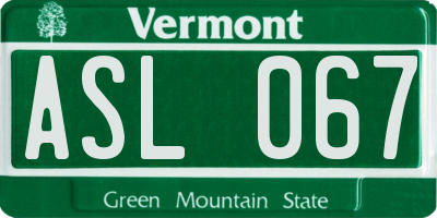 VT license plate ASL067