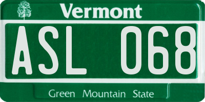 VT license plate ASL068