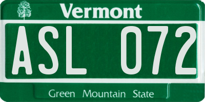 VT license plate ASL072