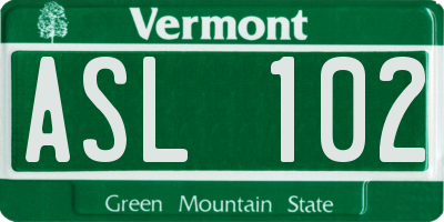 VT license plate ASL102