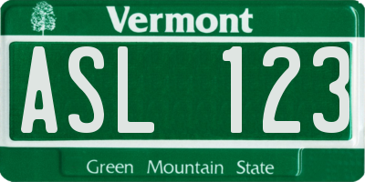 VT license plate ASL123
