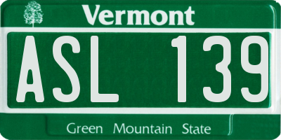 VT license plate ASL139