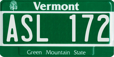 VT license plate ASL172