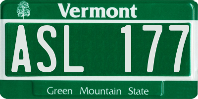 VT license plate ASL177