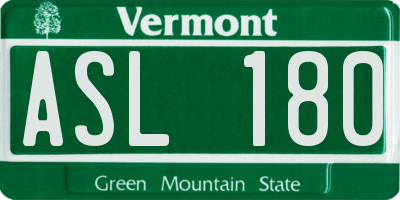 VT license plate ASL180
