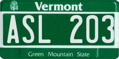 VT license plate ASL203