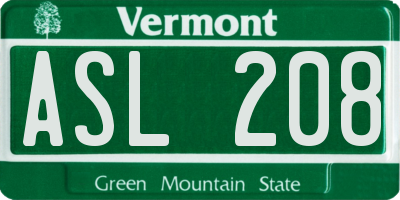 VT license plate ASL208