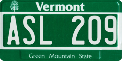 VT license plate ASL209