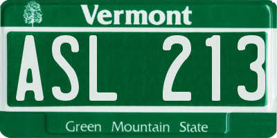 VT license plate ASL213