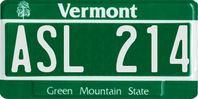 VT license plate ASL214