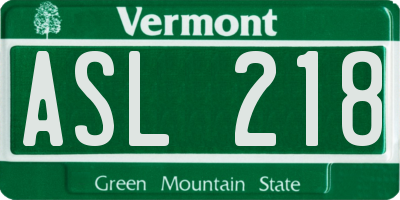 VT license plate ASL218