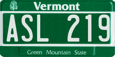 VT license plate ASL219