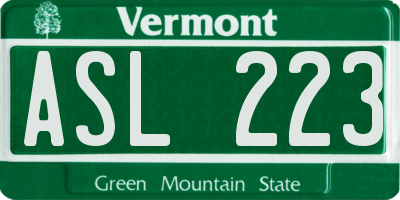 VT license plate ASL223