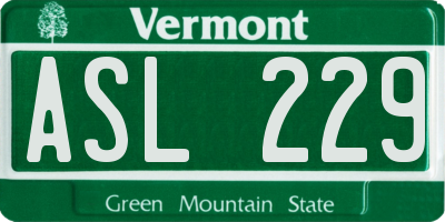 VT license plate ASL229