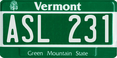 VT license plate ASL231