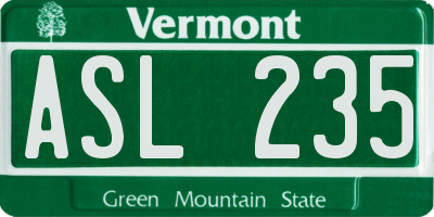 VT license plate ASL235