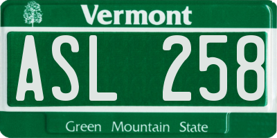 VT license plate ASL258