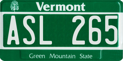 VT license plate ASL265