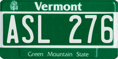 VT license plate ASL276