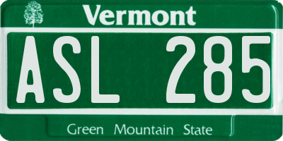 VT license plate ASL285