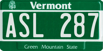 VT license plate ASL287