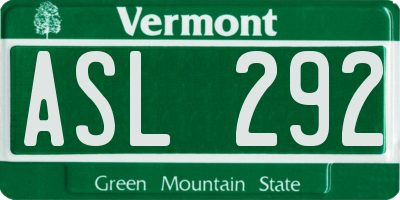 VT license plate ASL292
