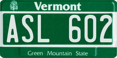 VT license plate ASL602