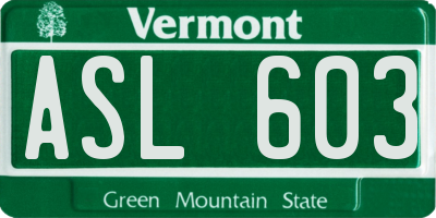 VT license plate ASL603