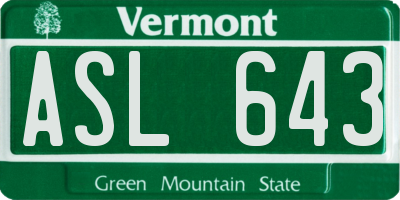 VT license plate ASL643