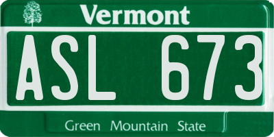 VT license plate ASL673