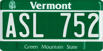 VT license plate ASL752